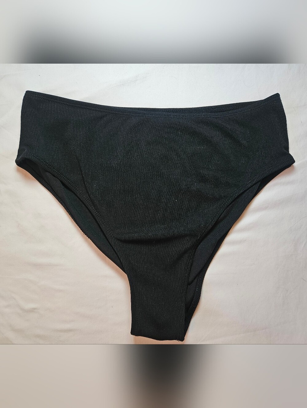 Unbranded Womens Black Ribbed Mid-Rise Bikini Swim Bottoms Size 1XL